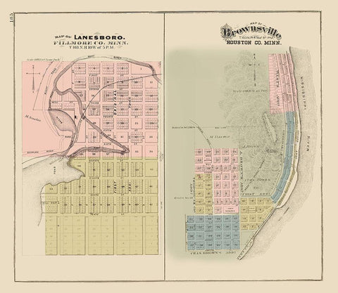 Lanesboro, Brownsville Minnesota - Andreas 1874 Black Ornate Wood Framed Art Print with Double Matting by Andreas