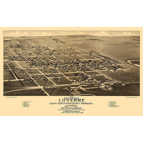 Luverne Minnesota - Stoner 1883  Gold Ornate Wood Framed Art Print with Double Matting by Stoner