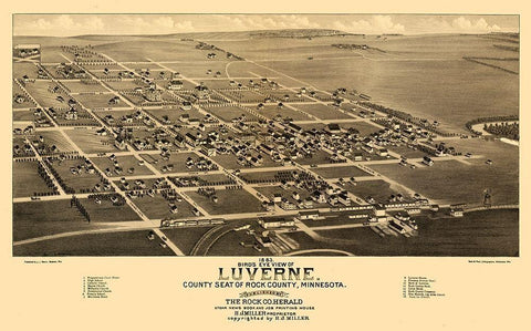 Luverne Minnesota - Stoner 1883  Black Ornate Wood Framed Art Print with Double Matting by Stoner