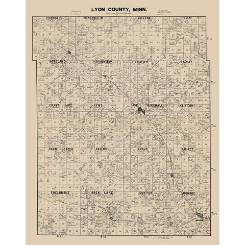 Lyon County Minnesota - Larson 1884  White Modern Wood Framed Art Print by Larson