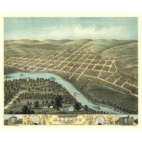 Mankato Minnesota - Stoner 1870  Gold Ornate Wood Framed Art Print with Double Matting by Stoner