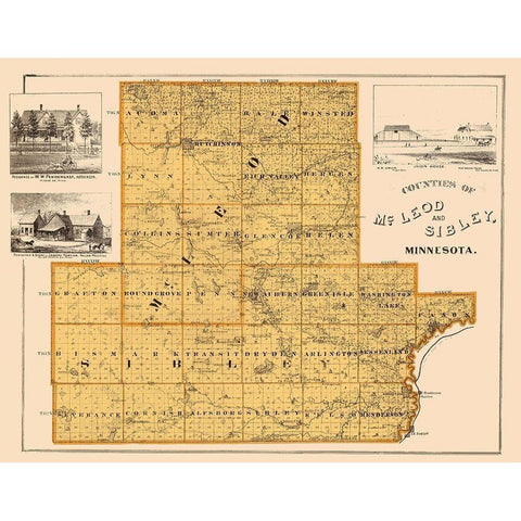 Mcleod  Sibley Minnesota Landowner - Andreas 1874 White Modern Wood Framed Art Print by Andreas