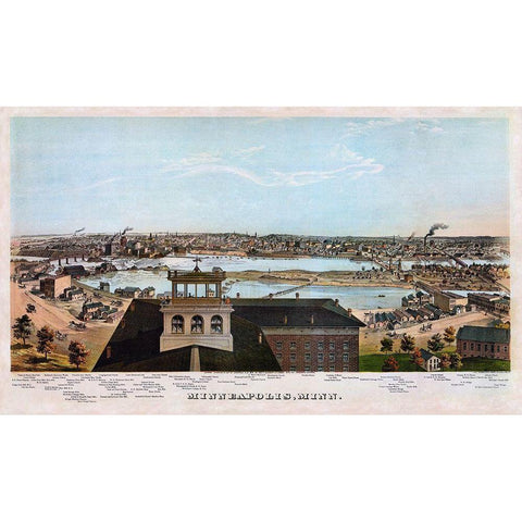 Minneapolis Minnesota - Shober 1874 White Modern Wood Framed Art Print by Shober