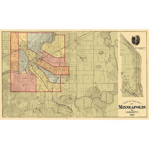 Minneapolis Minnesota Landowner - Andreas 1874 Black Modern Wood Framed Art Print with Double Matting by Andreas