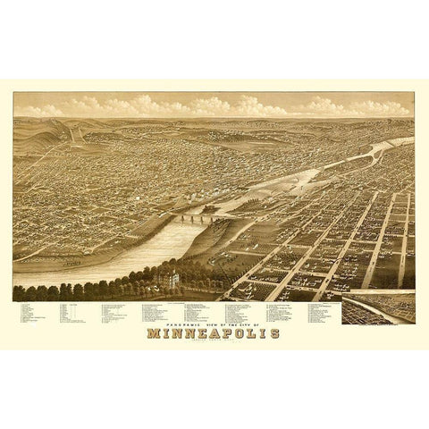 Minneapolis Minnesota - Stoner 1879  Gold Ornate Wood Framed Art Print with Double Matting by Stoner