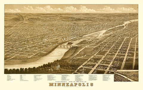 Minneapolis Minnesota - Stoner 1879  White Modern Wood Framed Art Print with Double Matting by Stoner