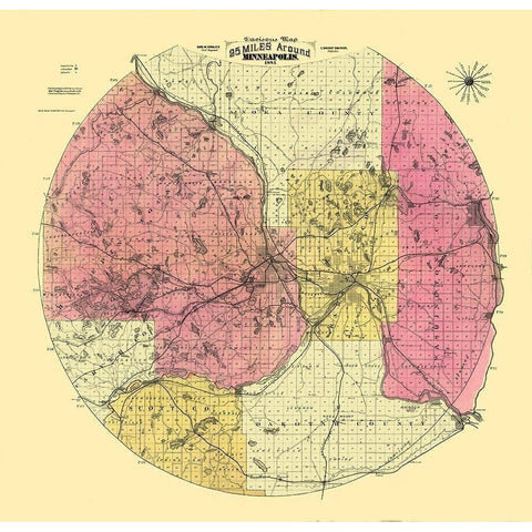 Minneapolis Minnesota - Cooley 1881  Gold Ornate Wood Framed Art Print with Double Matting by Cooley