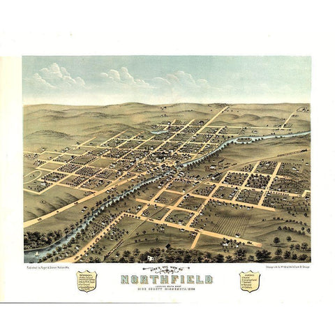 Northfield Minnesota - Stoner 1869  Gold Ornate Wood Framed Art Print with Double Matting by Stoner