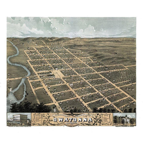 Owatonna Minnesota - Stoner 1870  Black Modern Wood Framed Art Print with Double Matting by Stoner