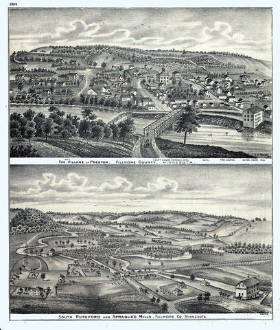 Preston Minnesota - Moore 1874  White Modern Wood Framed Art Print with Double Matting by Moore