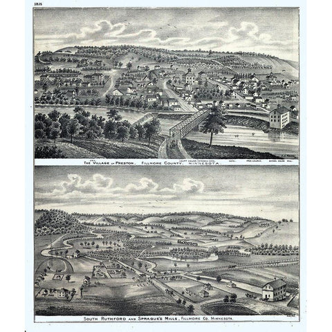 Preston Minnesota - Moore 1874  Gold Ornate Wood Framed Art Print with Double Matting by Moore