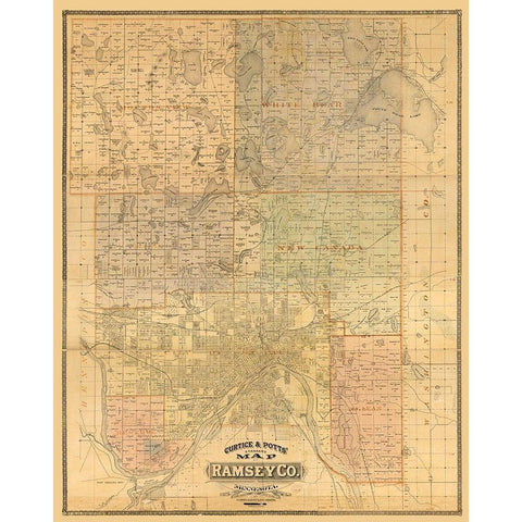 Ramsey County Minnesota - Potts 1885  Gold Ornate Wood Framed Art Print with Double Matting by Potts