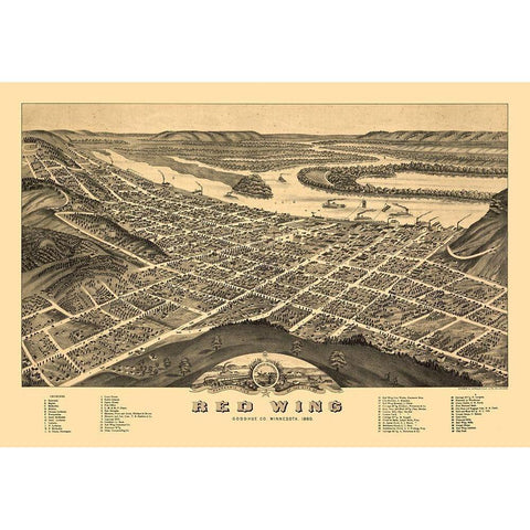 Red Wing Minnesota - Shober 1880  Black Modern Wood Framed Art Print by Shober