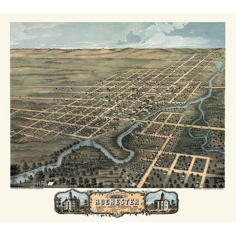 Rochester Minnesota - Stoner 1869  White Modern Wood Framed Art Print by Stoner