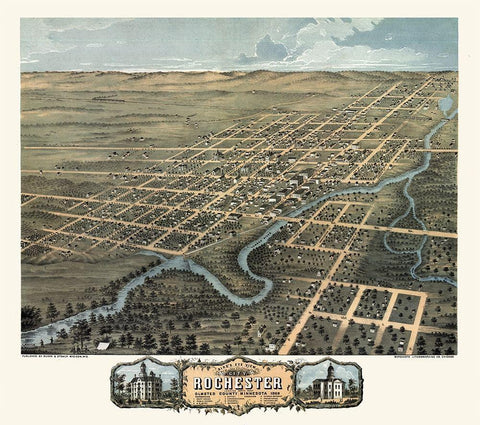 Rochester Minnesota - Stoner 1869  Black Ornate Wood Framed Art Print with Double Matting by Stoner