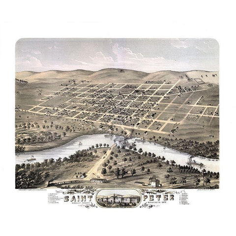 Saint Peter Minnesota - Stoner 1870  Gold Ornate Wood Framed Art Print with Double Matting by Stoner