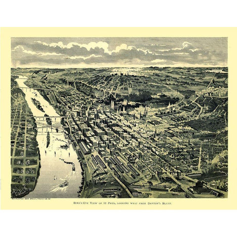 Saint Paul Minnesota - Treacy 1893  Black Modern Wood Framed Art Print with Double Matting by Treacy