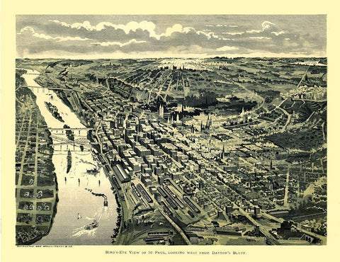 Saint Paul Minnesota - Treacy 1893  Black Ornate Wood Framed Art Print with Double Matting by Treacy