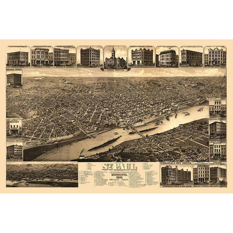 Saint Paul Minnesota - Stoner 1883  White Modern Wood Framed Art Print by Stoner