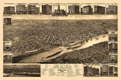 Saint Paul Minnesota - Stoner 1883  Black Ornate Wood Framed Art Print with Double Matting by Stoner