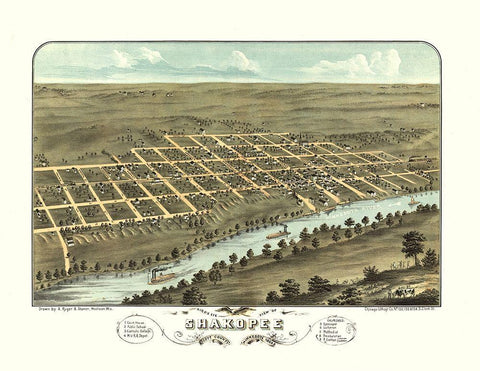 Shakopee Minnesota - Stoner 1869  Black Ornate Wood Framed Art Print with Double Matting by Stoner