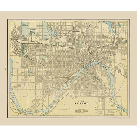 St Paul  Minnesota - Cram 1892 Black Modern Wood Framed Art Print with Double Matting by Cram