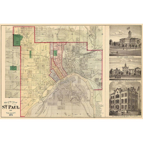 Saint Paul Minnesota Landowner - Andreas 1874 White Modern Wood Framed Art Print by Andreas