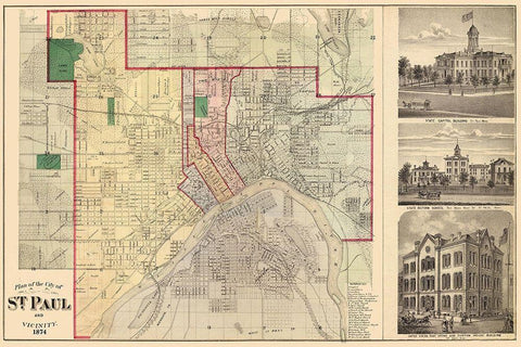 Saint Paul Minnesota Landowner - Andreas 1874 Black Ornate Wood Framed Art Print with Double Matting by Andreas