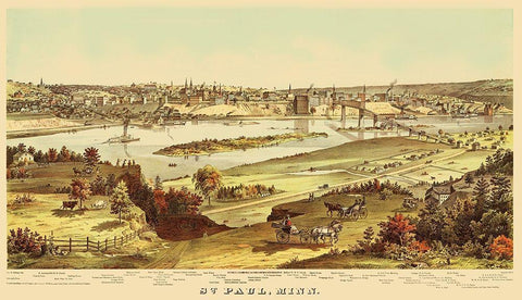 St Paul Minnesota - Shober 1874 Black Ornate Wood Framed Art Print with Double Matting by Shober