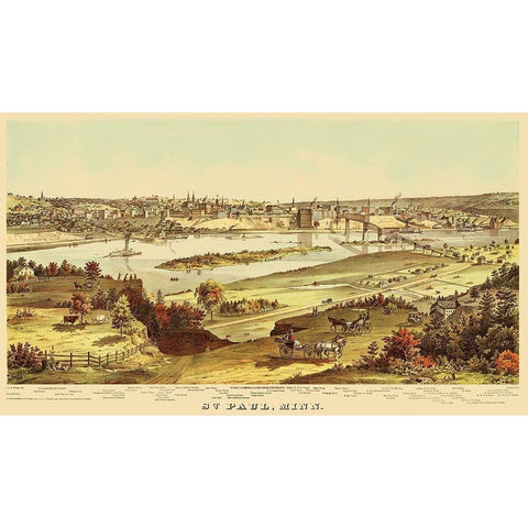 St Paul Minnesota - Shober 1874 Black Modern Wood Framed Art Print by Shober