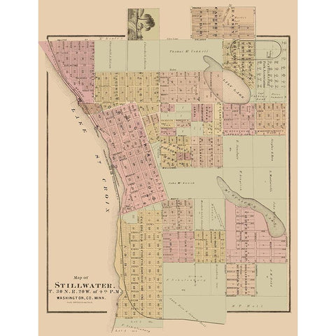 Stillwater Minnesota Landowner - Andreas 1874 Gold Ornate Wood Framed Art Print with Double Matting by Andreas