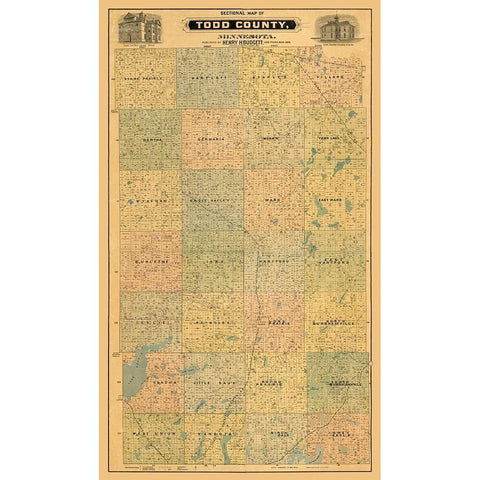 Todd County Minnesota - Budgett 1890  Gold Ornate Wood Framed Art Print with Double Matting by Budgett