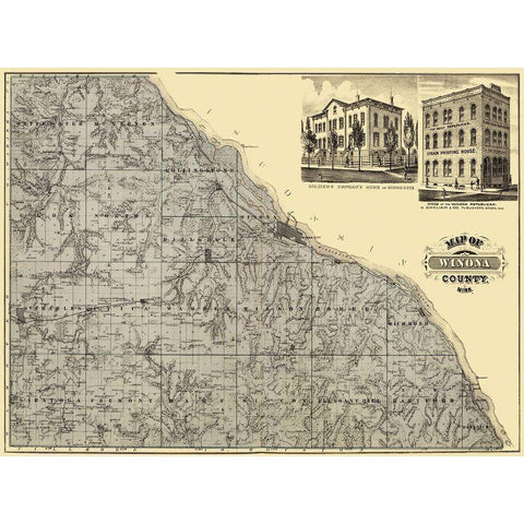 Winona Minnesota Landowner - Andreas 1874 Black Modern Wood Framed Art Print with Double Matting by Andreas