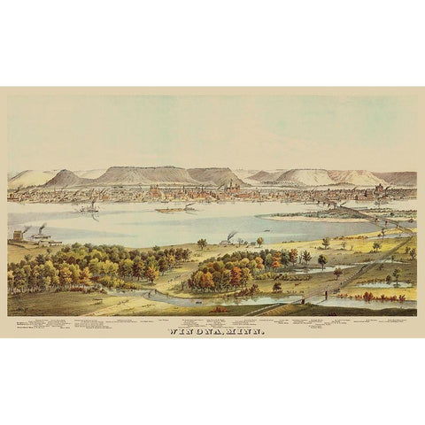 Winona Minnesota - Andreas 1874 Black Modern Wood Framed Art Print with Double Matting by Andreas