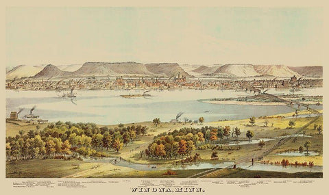 Winona Minnesota - Andreas 1874 White Modern Wood Framed Art Print with Double Matting by Andreas