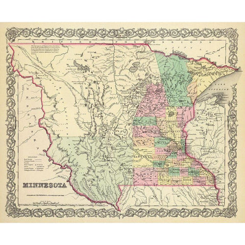 Minnesota - Colton 1856 Gold Ornate Wood Framed Art Print with Double Matting by Colton