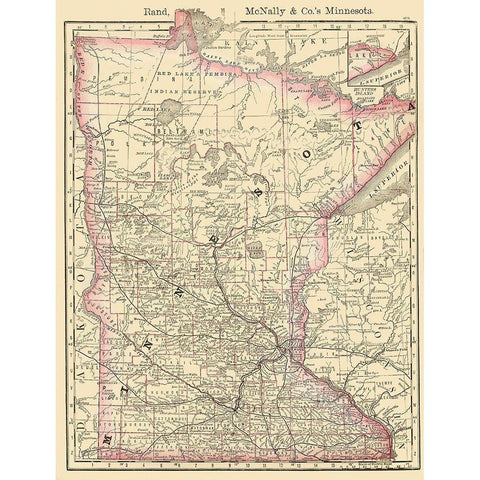 Minnesota - Rand McNally 1879 Black Modern Wood Framed Art Print with Double Matting by Rand McNally