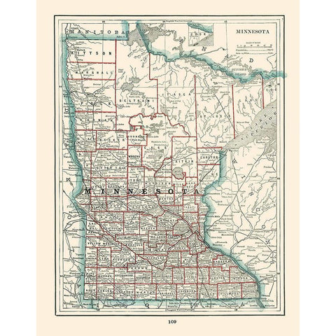 Minnesota - Rathbun 1893 White Modern Wood Framed Art Print by Rathbun