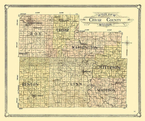 Cedar County Missouri -1908 White Modern Wood Framed Art Print with Double Matting by Unknown