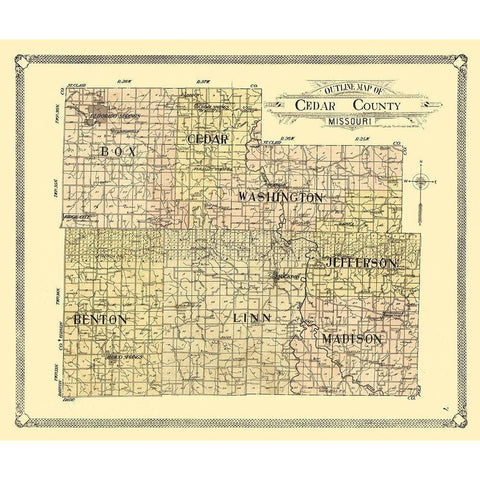 Cedar County Missouri -1908 Black Modern Wood Framed Art Print by Unknown