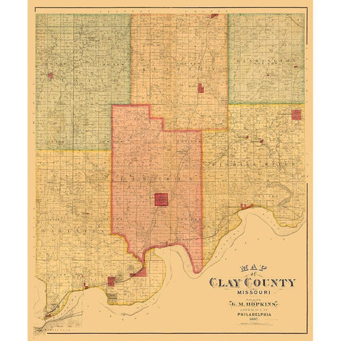 Clay County Missouri - Hopkins 1887  White Modern Wood Framed Art Print by Hopkins