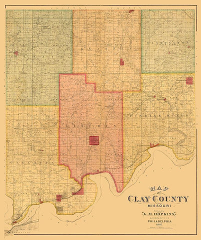 Clay County Missouri - Hopkins 1887  White Modern Wood Framed Art Print with Double Matting by Hopkins
