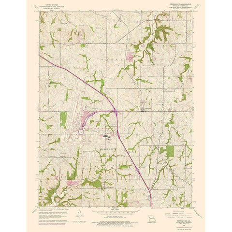 Ferrelview Missouri Quad - USGS 1961 Black Modern Wood Framed Art Print with Double Matting by USGS