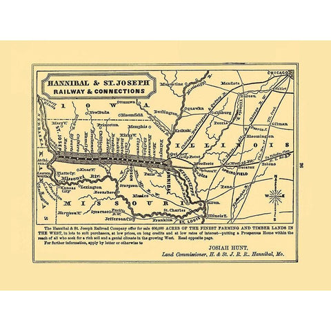 Hannibal and St Joseph Railroad - Hunt 1863 Black Modern Wood Framed Art Print by Hunt