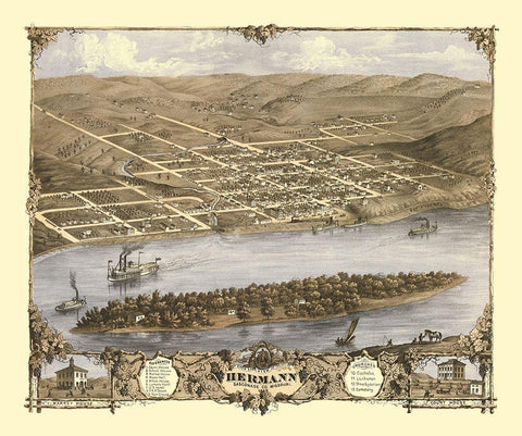 Hermann Missouri - Ruger 1869 White Modern Wood Framed Art Print with Double Matting by Ruger