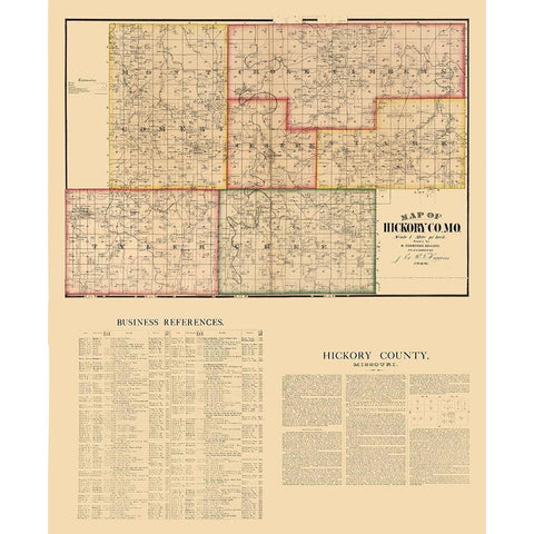 Hickory County Missouri - Higgins 1880  Black Modern Wood Framed Art Print by Higgins