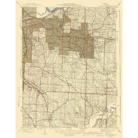 Independence Missouri Quad - USGS 1940 Black Modern Wood Framed Art Print with Double Matting by USGS