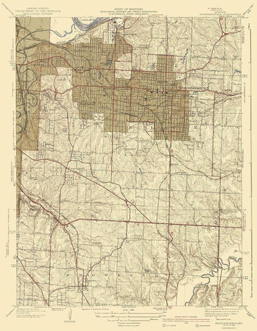 Independence Missouri Quad - USGS 1940 White Modern Wood Framed Art Print with Double Matting by USGS