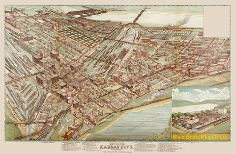 Kansas City West Bottoms Kansas Missouri Black Ornate Wood Framed Art Print with Double Matting by Koch