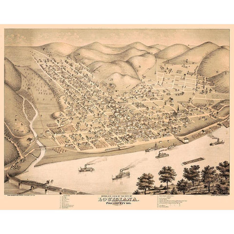 Louisiana Missouri - Koch 1876  White Modern Wood Framed Art Print by Koch